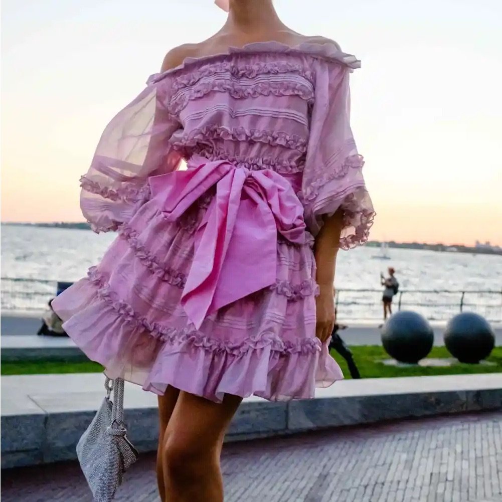 Nwt Cynthia Rowley Pink Silk Ruffle Off Shoulder Mini Dress $600 Retail Size Xs